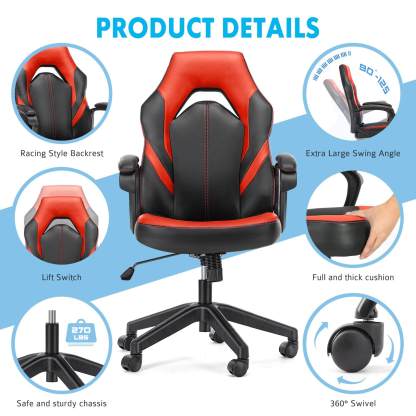 PU Leather Ergonomic Office Chair Swivel Computer Gaming Chair with Lumbar Support--Bedroom,Bedroom Chair,Home Office,Home Office Chair,Office,Office chair,Office Chair1