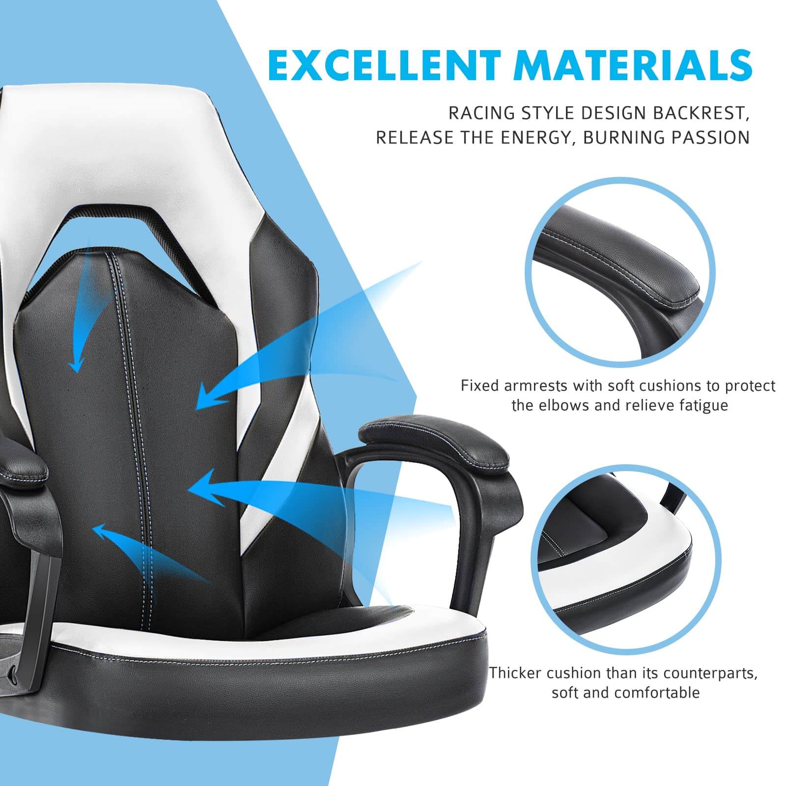 PU Leather Ergonomic Office Chair Swivel Computer Gaming Chair with Lumbar Support--Bedroom,Bedroom Chair,Home Office,Home Office Chair,Office,Office chair,Office Chair1