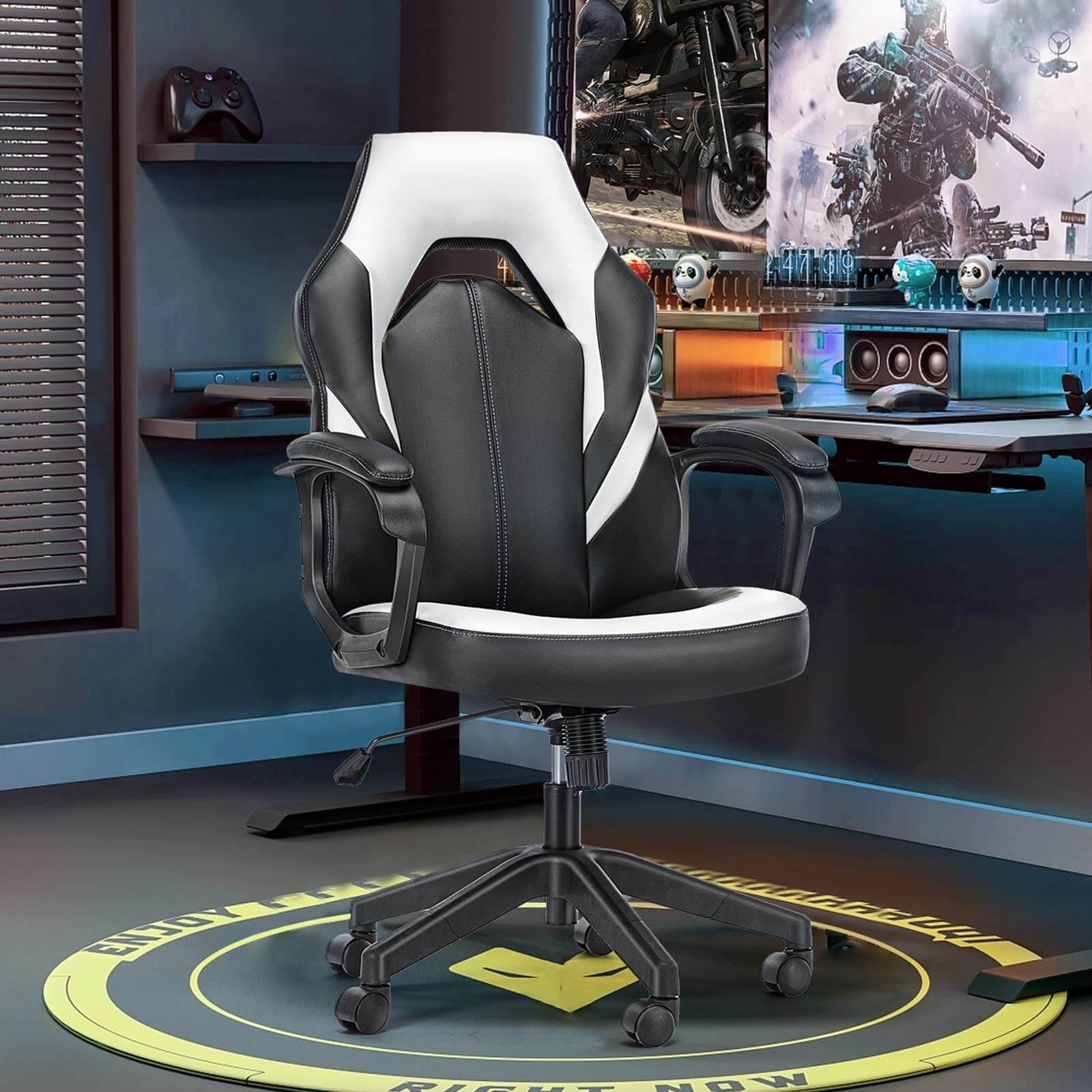 PU Leather Ergonomic Office Chair Swivel Computer Gaming Chair with Lumbar Support--Bedroom,Bedroom Chair,Home Office,Home Office Chair,Office,Office chair,Office Chair1