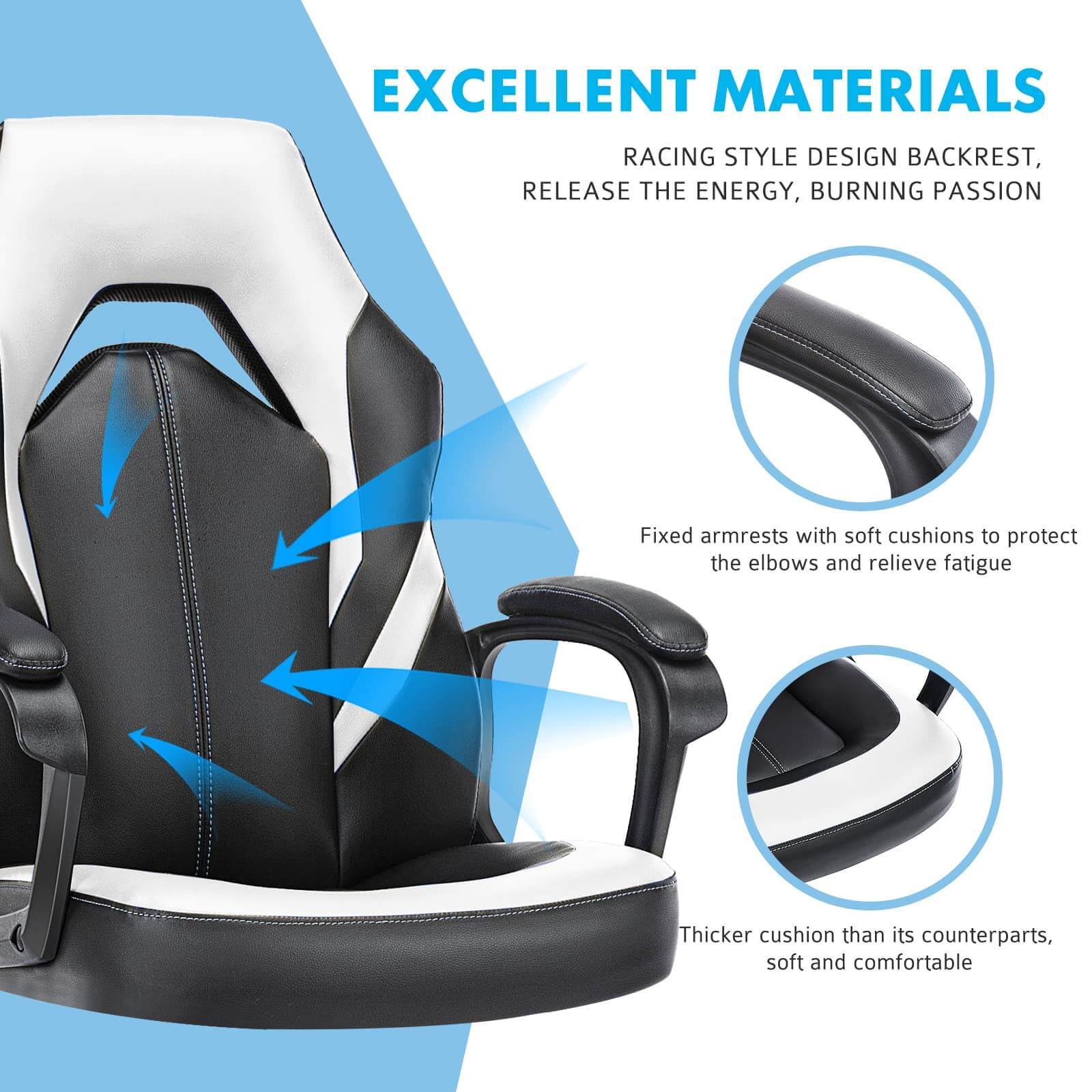 PU Leather Ergonomic Office Chair Swivel Computer Gaming Chair with Lumbar Support--Bedroom,Bedroom Chair,Home Office,Home Office Chair,Office,Office chair,Office Chair1