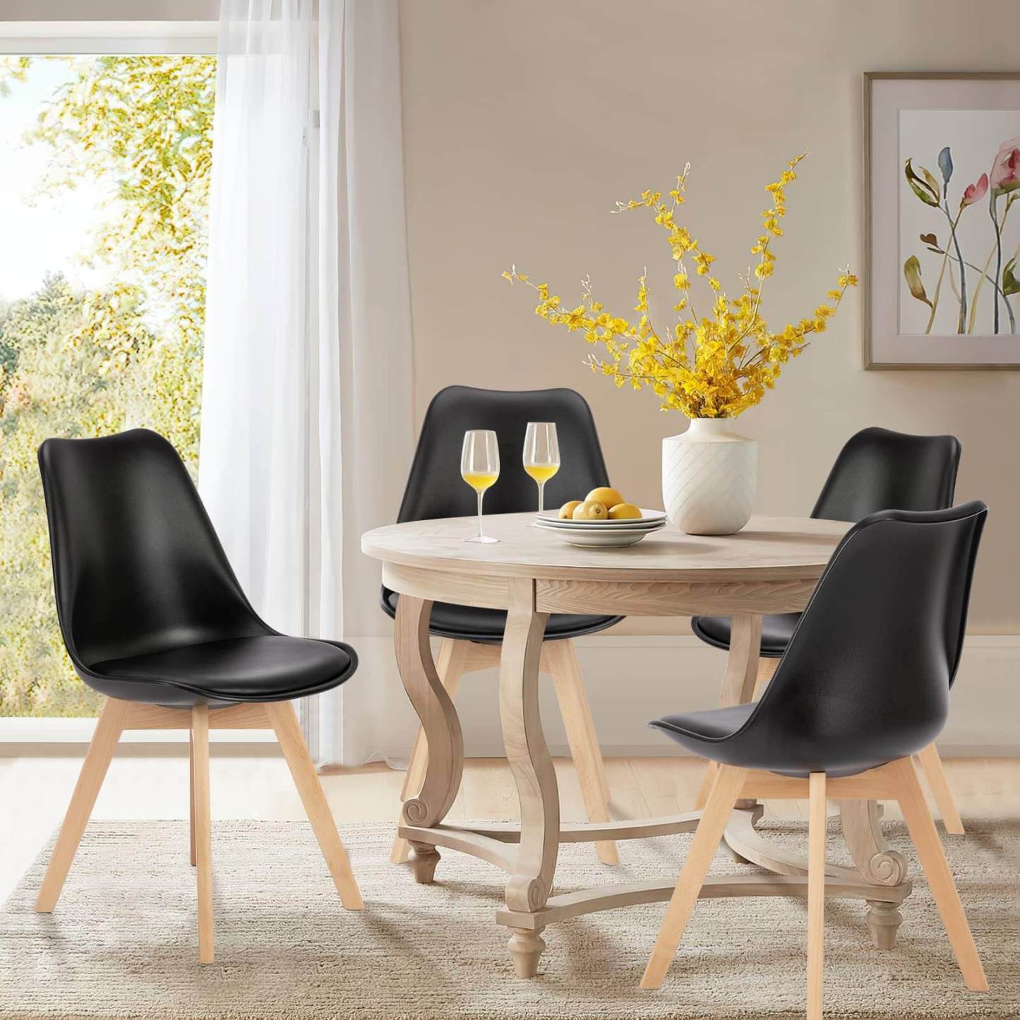 PU Leather Upholstered Dining Chairs with Wood Legs, Set of 4 for Kitchen, Dining, Living Room--kitchen & Dining,Living Room,Living Room Chair,New Arrivals