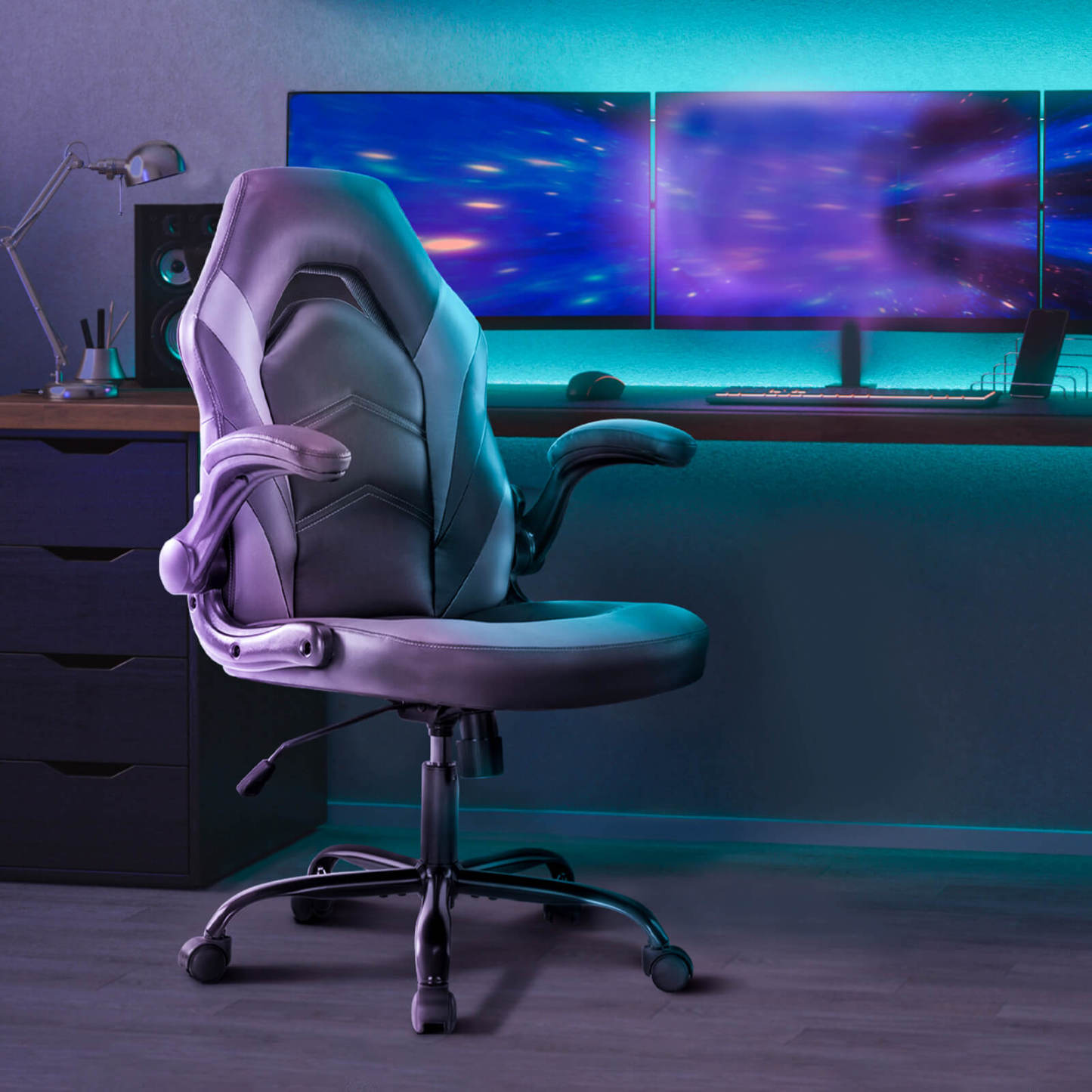 PU Leather Ergonomic Gaming Chair with Flip-up Armrests and Lumbar Support--Bedroom,Bedroom Chair,Home Office,Home Office Chair,Office,Office chair,Office Chair1
