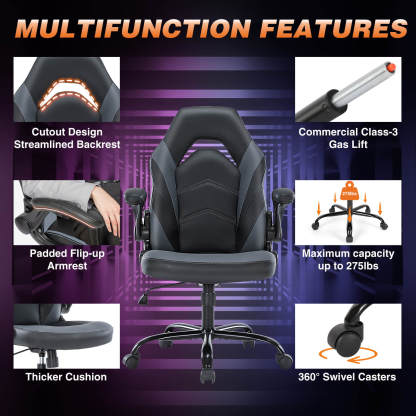 PU Leather Ergonomic Gaming Chair with Flip-up Armrests and Lumbar Support--Bedroom,Bedroom Chair,Home Office,Home Office Chair,Office,Office chair,Office Chair1