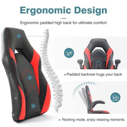 PU Leather Ergonomic Gaming Chair with Flip-up Armrests and Lumbar Support--Bedroom,Bedroom Chair,Home Office,Home Office Chair,Office,Office chair,Office Chair1