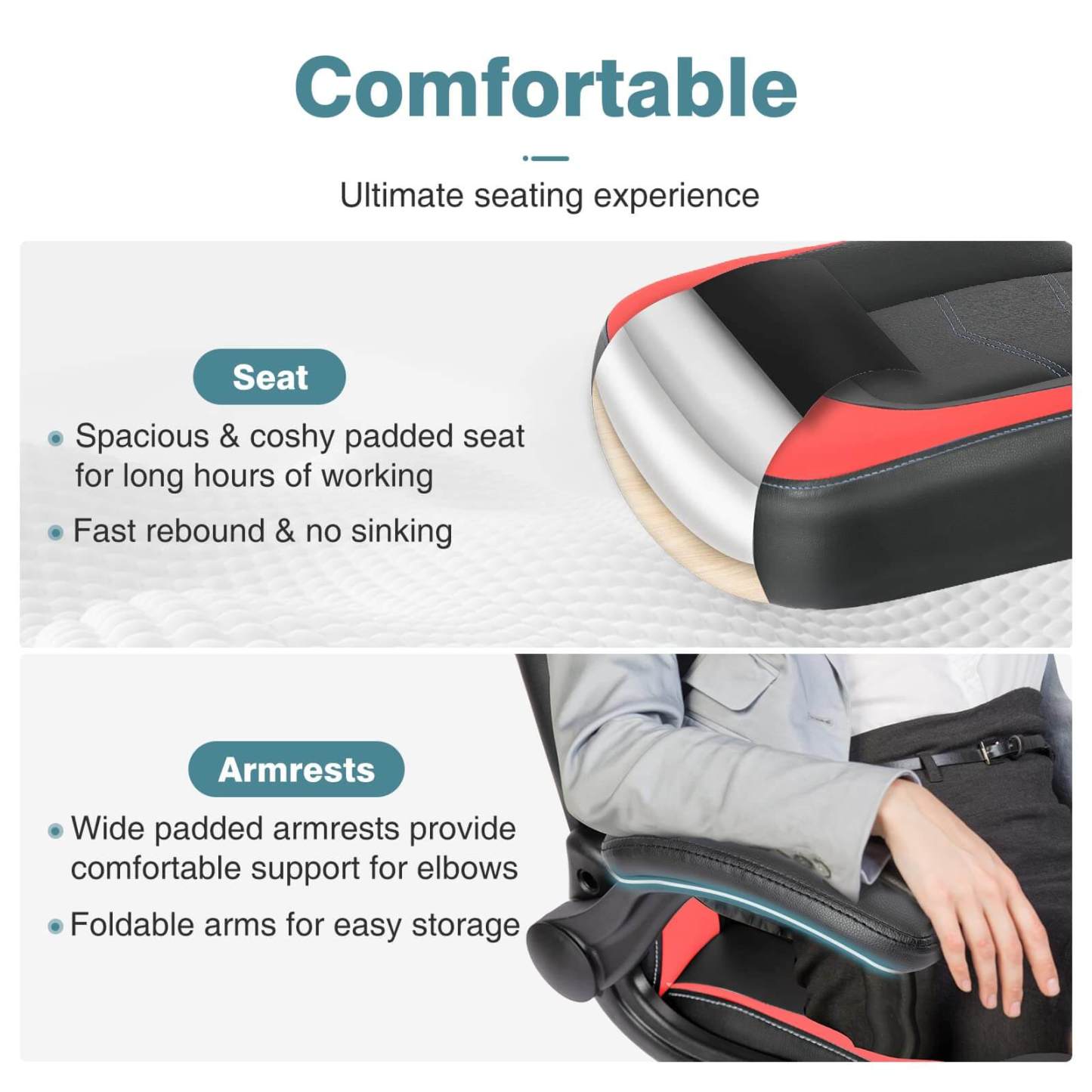 PU Leather Ergonomic Gaming Chair with Flip-up Armrests and Lumbar Support--Bedroom,Bedroom Chair,Home Office,Home Office Chair,Office,Office chair,Office Chair1