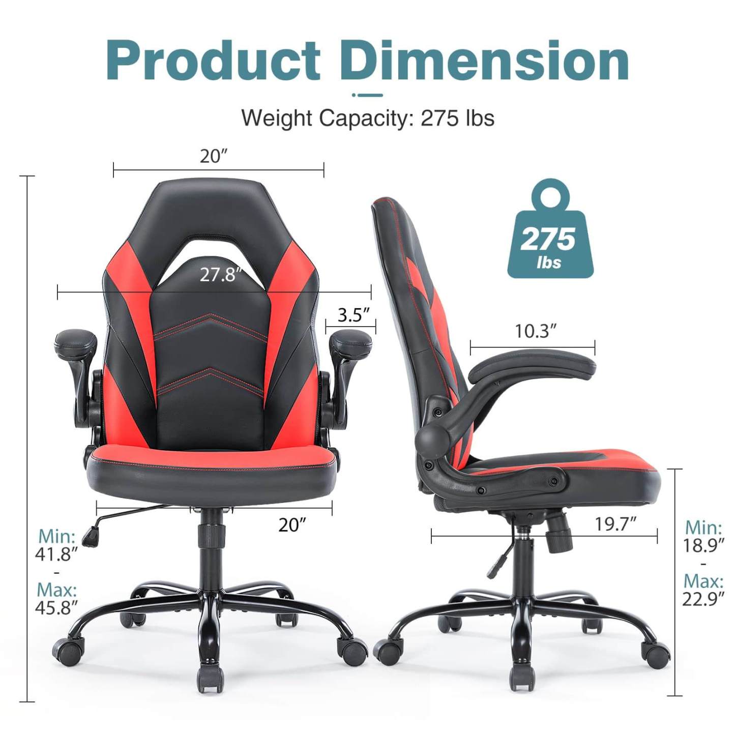 PU Leather Ergonomic Gaming Chair with Flip-up Armrests and Lumbar Support--Bedroom,Bedroom Chair,Home Office,Home Office Chair,Office,Office chair,Office Chair1