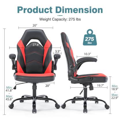 PU Leather Ergonomic Gaming Chair with Flip-up Armrests and Lumbar Support--Bedroom,Bedroom Chair,Home Office,Home Office Chair,Office,Office chair,Office Chair1
