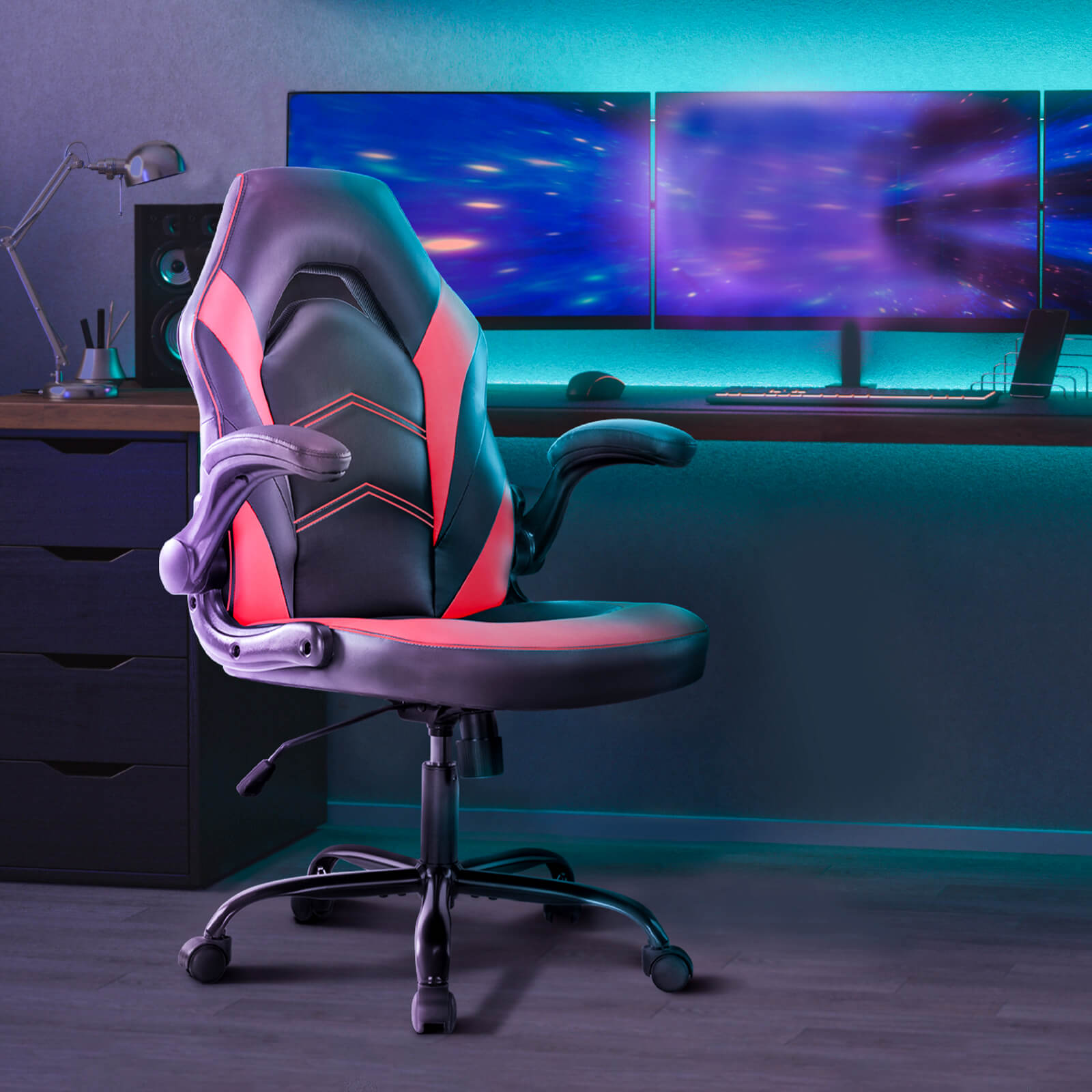 PU Leather Ergonomic Gaming Chair with Flip-up Armrests and Lumbar Support--Bedroom,Bedroom Chair,Home Office,Home Office Chair,Office,Office chair,Office Chair1