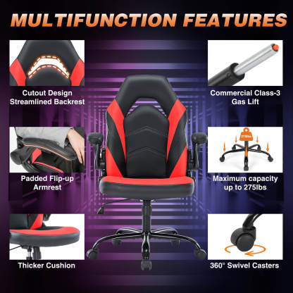 PU Leather Ergonomic Gaming Chair with Flip-up Armrests and Lumbar Support--Bedroom,Bedroom Chair,Home Office,Home Office Chair,Office,Office chair,Office Chair1