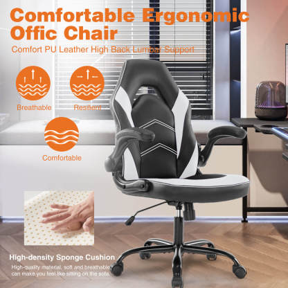 PU Leather Ergonomic Gaming Chair with Flip-up Armrests and Lumbar Support--Bedroom,Bedroom Chair,Home Office,Home Office Chair,Office,Office chair,Office Chair1