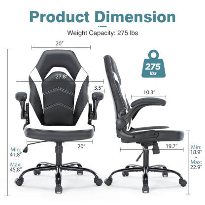 PU Leather Ergonomic Gaming Chair with Flip-up Armrests and Lumbar Support--Bedroom,Bedroom Chair,Home Office,Home Office Chair,Office,Office chair,Office Chair1