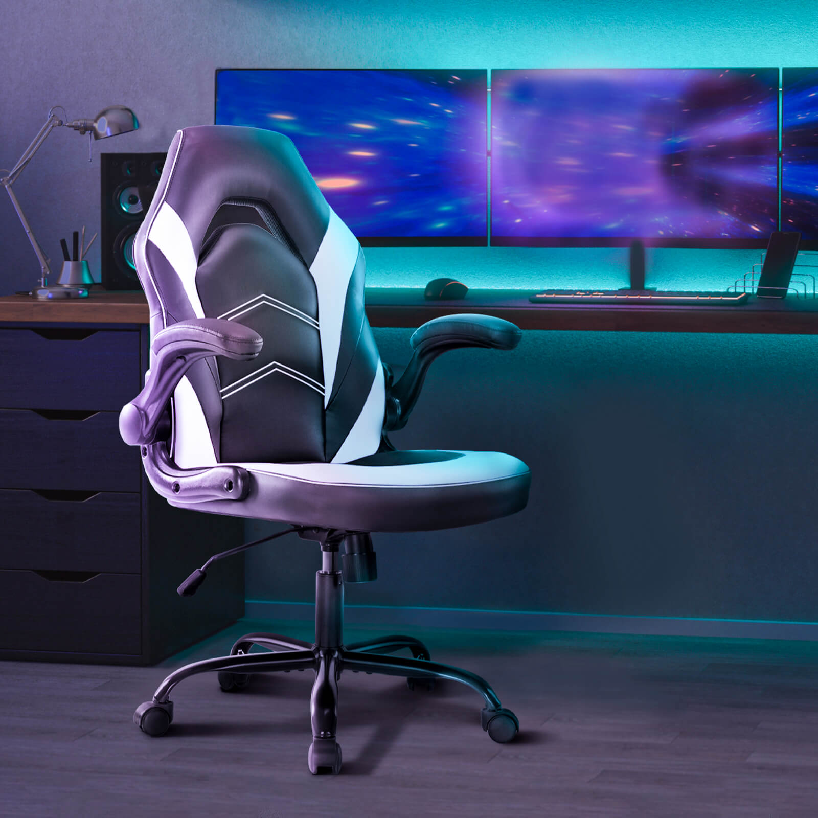 PU Leather Ergonomic Gaming Chair with Flip-up Armrests and Lumbar Support--Bedroom,Bedroom Chair,Home Office,Home Office Chair,Office,Office chair,Office Chair1