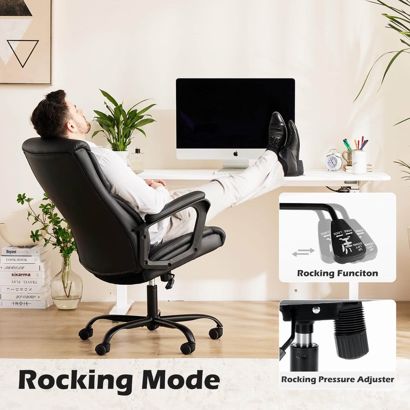 PU Leather Office Chair with Adjustable Flip-up Armrest,Lumbar Support, Strong Metal Base--Bedroom,Bedroom Chair,Home Office,Home Office Chair,Office,Office chair,Office Chair1