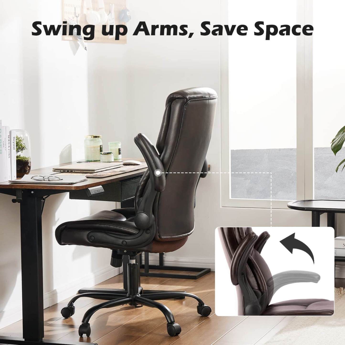 PU Leather Office Chair with Adjustable Flip-up Armrest,Lumbar Support, Strong Metal Base--Bedroom,Bedroom Chair,Home Office,Home Office Chair,Office,Office chair,Office Chair1