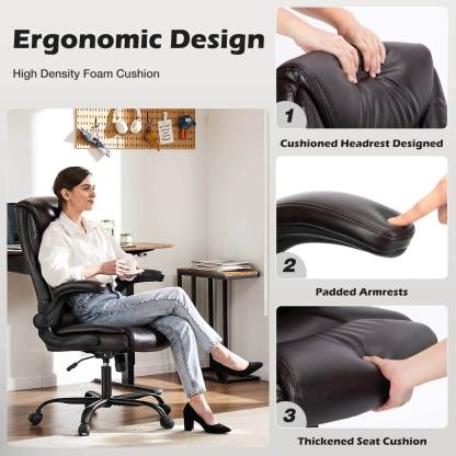 PU Leather Office Chair with Adjustable Flip-up Armrest,Lumbar Support, Strong Metal Base--Bedroom,Bedroom Chair,Home Office,Home Office Chair,Office,Office chair,Office Chair1