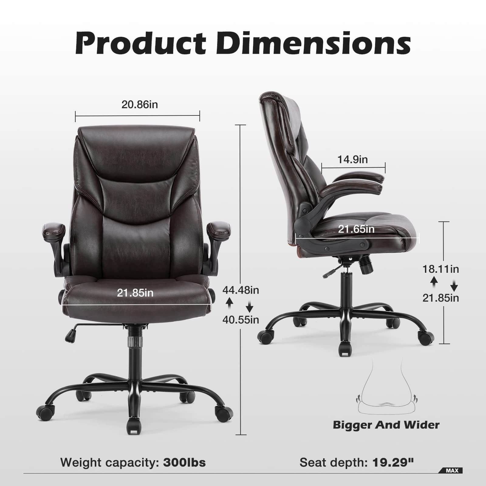 PU Leather Office Chair with Adjustable Flip-up Armrest,Lumbar Support, Strong Metal Base--Bedroom,Bedroom Chair,Home Office,Home Office Chair,Office,Office chair,Office Chair1
