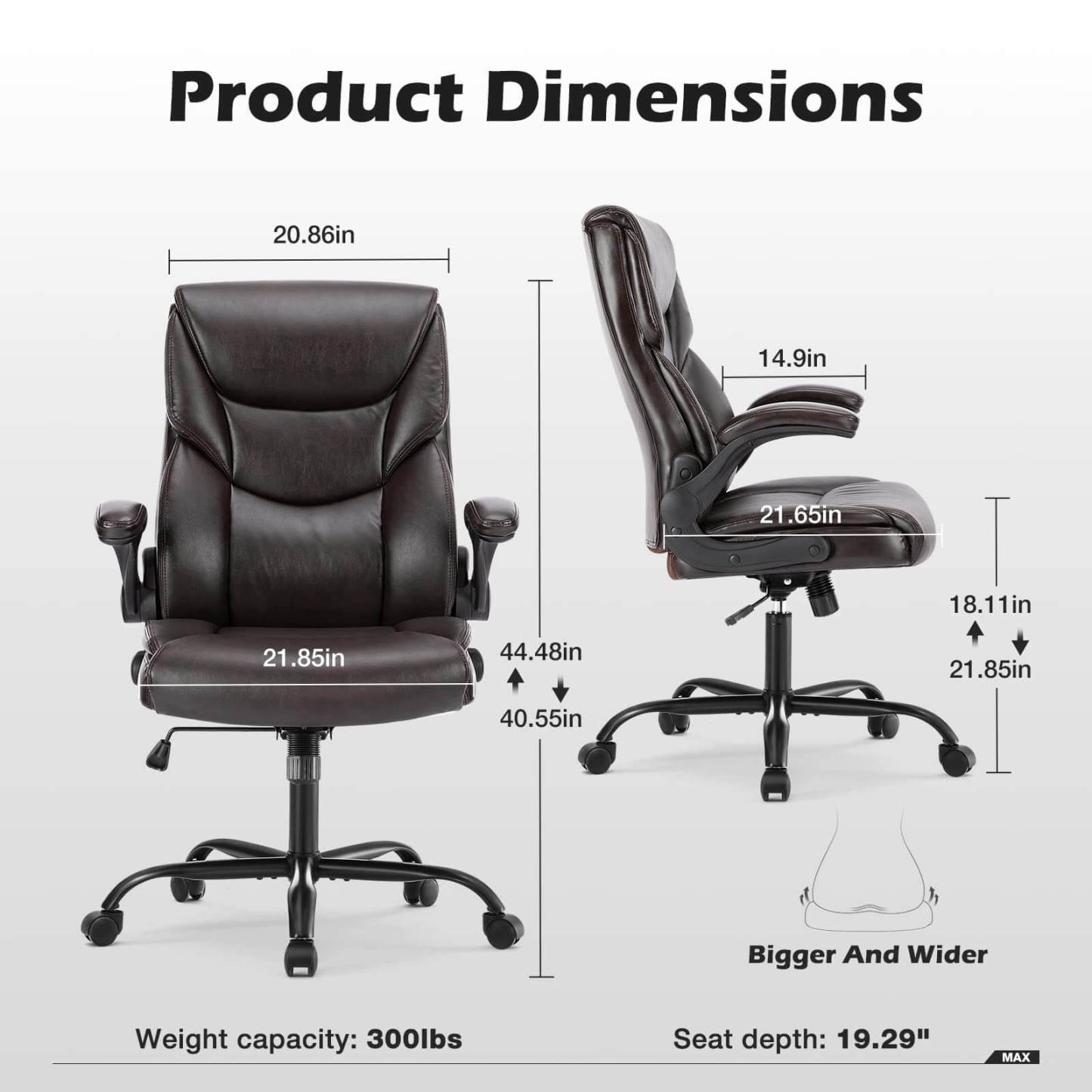 PU Leather Office Chair with Adjustable Flip-up Armrest,Lumbar Support, Strong Metal Base--Bedroom,Bedroom Chair,Home Office,Home Office Chair,Office,Office chair,Office Chair1