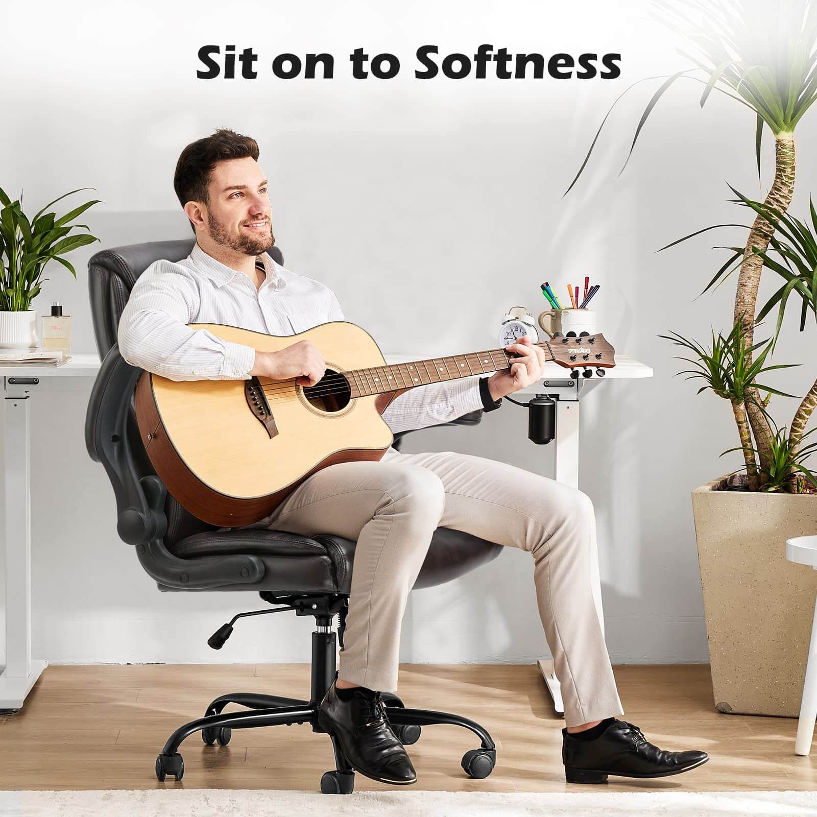 PU Leather Office Chair with Adjustable Flip-up Armrest,Lumbar Support, Strong Metal Base--Bedroom,Bedroom Chair,Home Office,Home Office Chair,Office,Office chair,Office Chair1