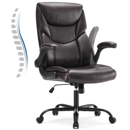 PU Leather Office Chair with Adjustable Flip-up Armrest,Lumbar Support, Strong Metal Base--Bedroom,Bedroom Chair,Home Office,Home Office Chair,Office,Office chair,Office Chair1