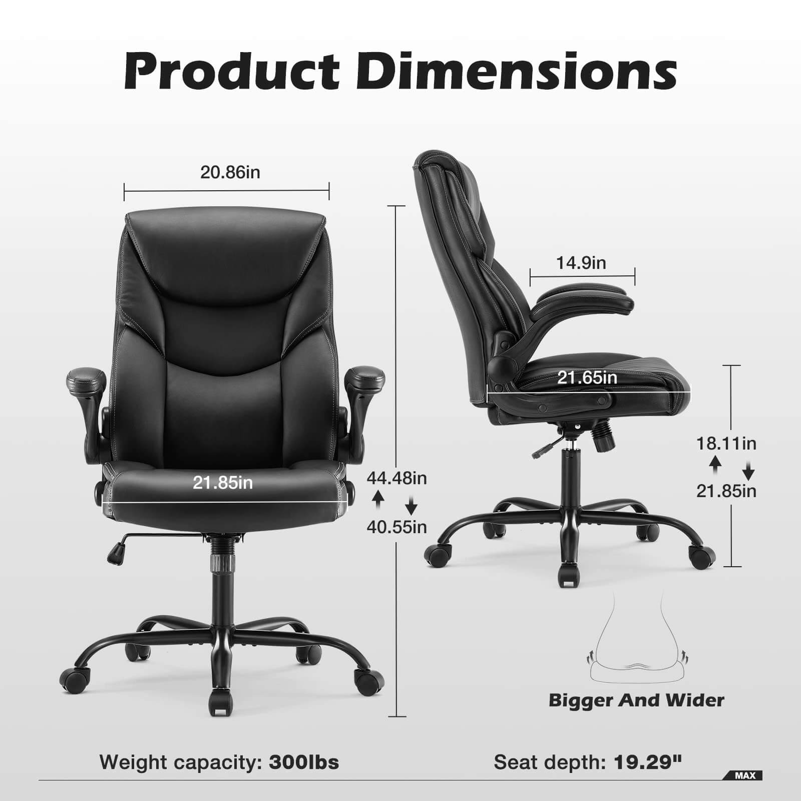 PU Leather Office Chair with Adjustable Flip-up Armrest,Lumbar Support, Strong Metal Base--Bedroom,Bedroom Chair,Home Office,Home Office Chair,Office,Office chair,Office Chair1