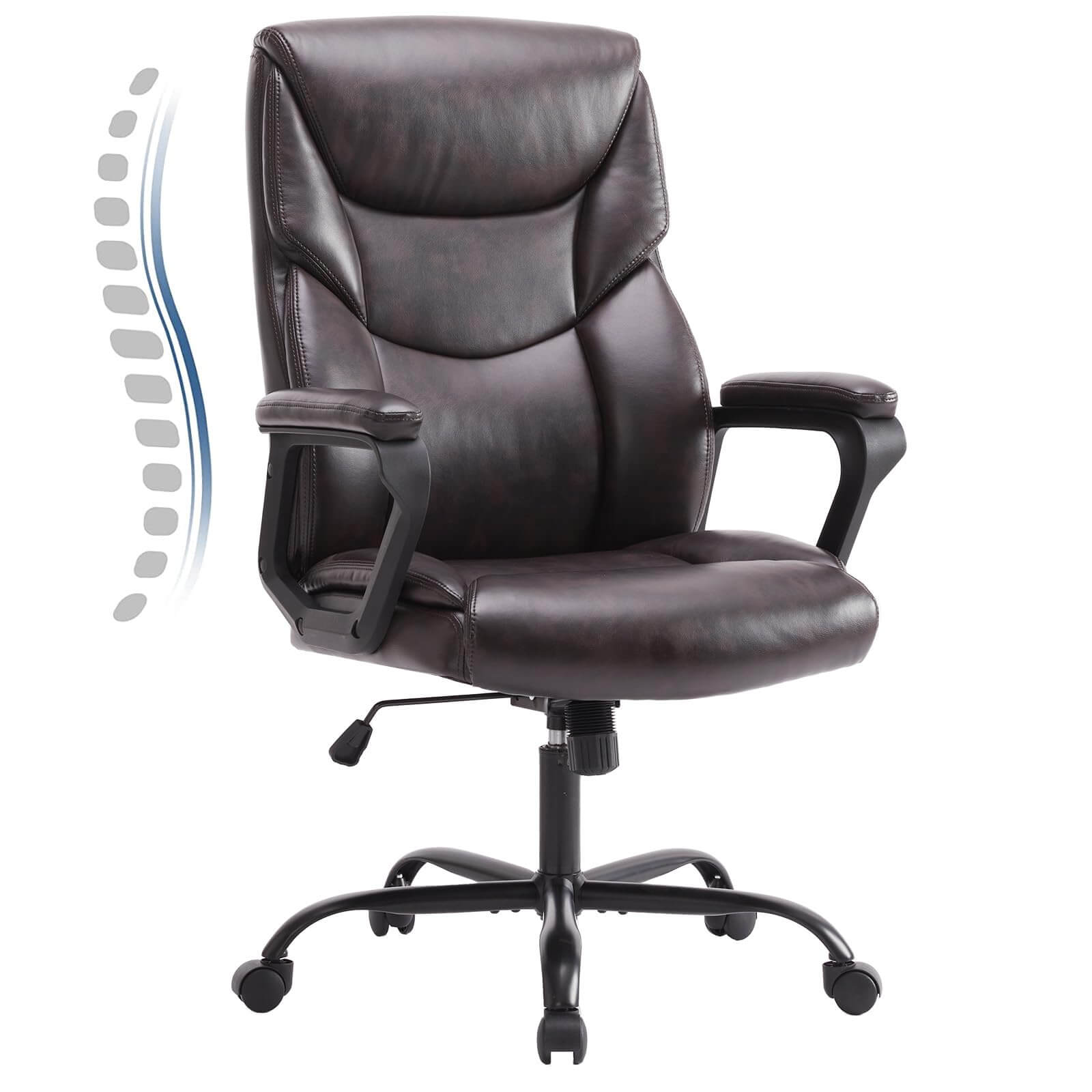PU Leather Office Chair with Adjustable Flip-up Armrest,Lumbar Support, Strong Metal Base--Bedroom,Bedroom Chair,Home Office,Home Office Chair,Office,Office chair,Office Chair1