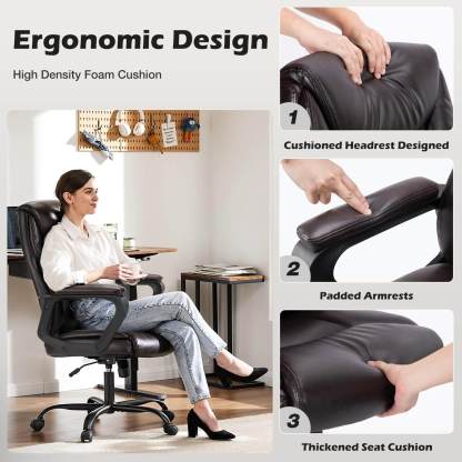PU Leather Office Chair with Adjustable Flip-up Armrest,Lumbar Support, Strong Metal Base--Bedroom,Bedroom Chair,Home Office,Home Office Chair,Office,Office chair,Office Chair1