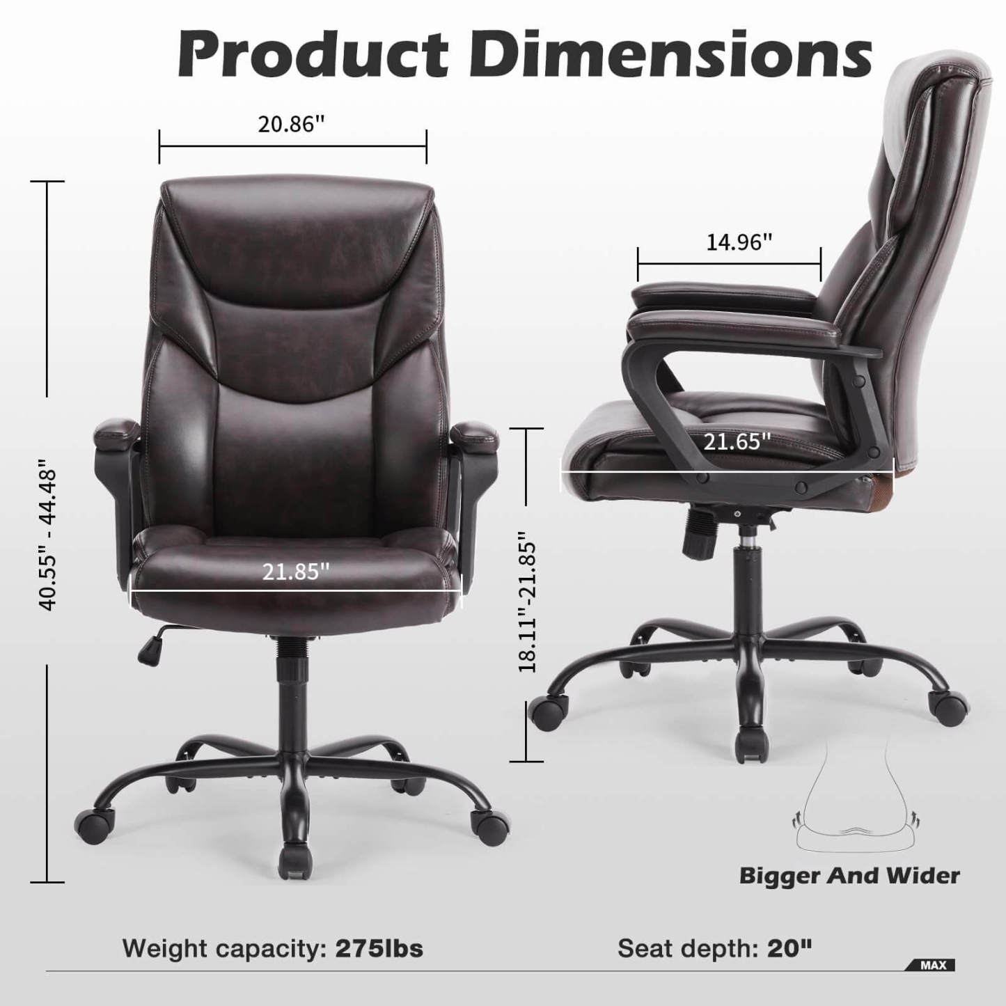 PU Leather Office Chair with Adjustable Flip-up Armrest,Lumbar Support, Strong Metal Base--Bedroom,Bedroom Chair,Home Office,Home Office Chair,Office,Office chair,Office Chair1