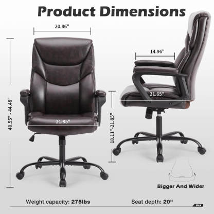 PU Leather Office Chair with Adjustable Flip-up Armrest,Lumbar Support, Strong Metal Base--Bedroom,Bedroom Chair,Home Office,Home Office Chair,Office,Office chair,Office Chair1