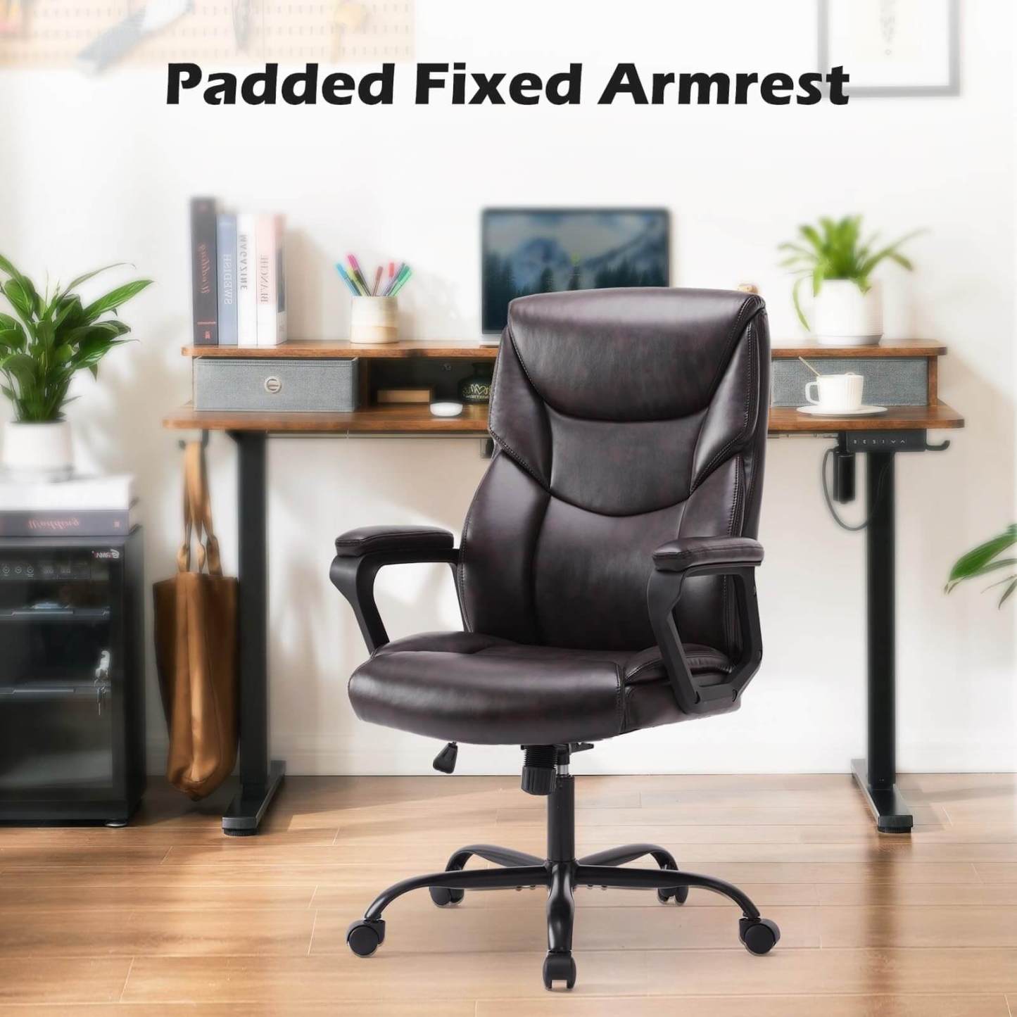 PU Leather Office Chair with Adjustable Flip-up Armrest,Lumbar Support, Strong Metal Base--Bedroom,Bedroom Chair,Home Office,Home Office Chair,Office,Office chair,Office Chair1