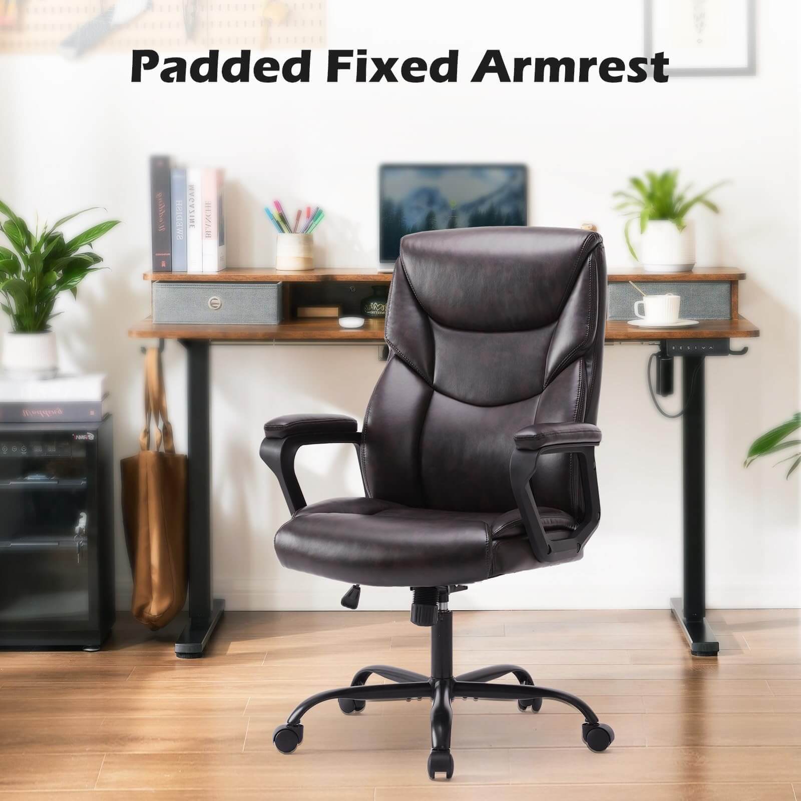 PU Leather Office Chair with Adjustable Flip-up Armrest,Lumbar Support, Strong Metal Base--Bedroom,Bedroom Chair,Home Office,Home Office Chair,Office,Office chair,Office Chair1