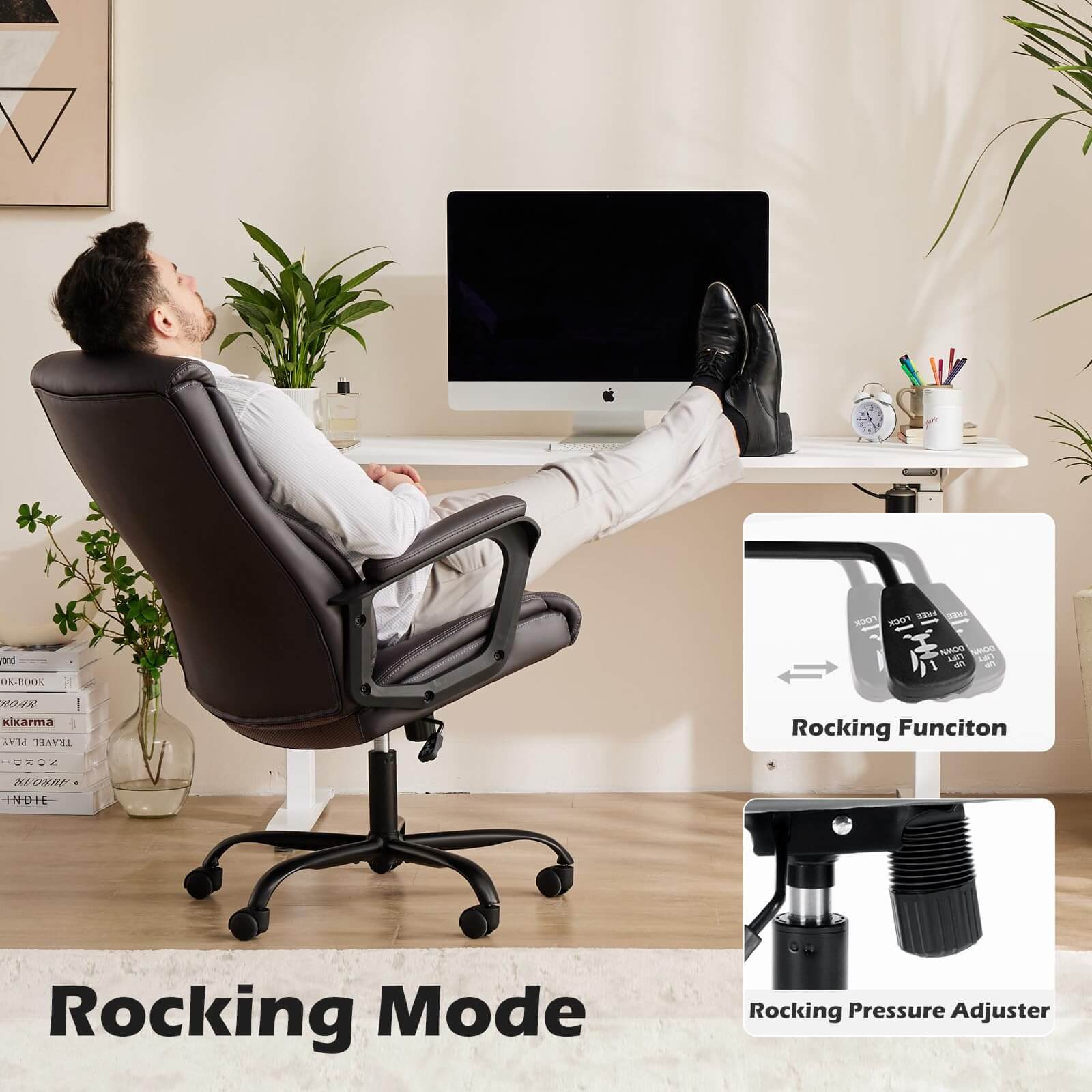 PU Leather Office Chair with Adjustable Flip-up Armrest,Lumbar Support, Strong Metal Base--Bedroom,Bedroom Chair,Home Office,Home Office Chair,Office,Office chair,Office Chair1