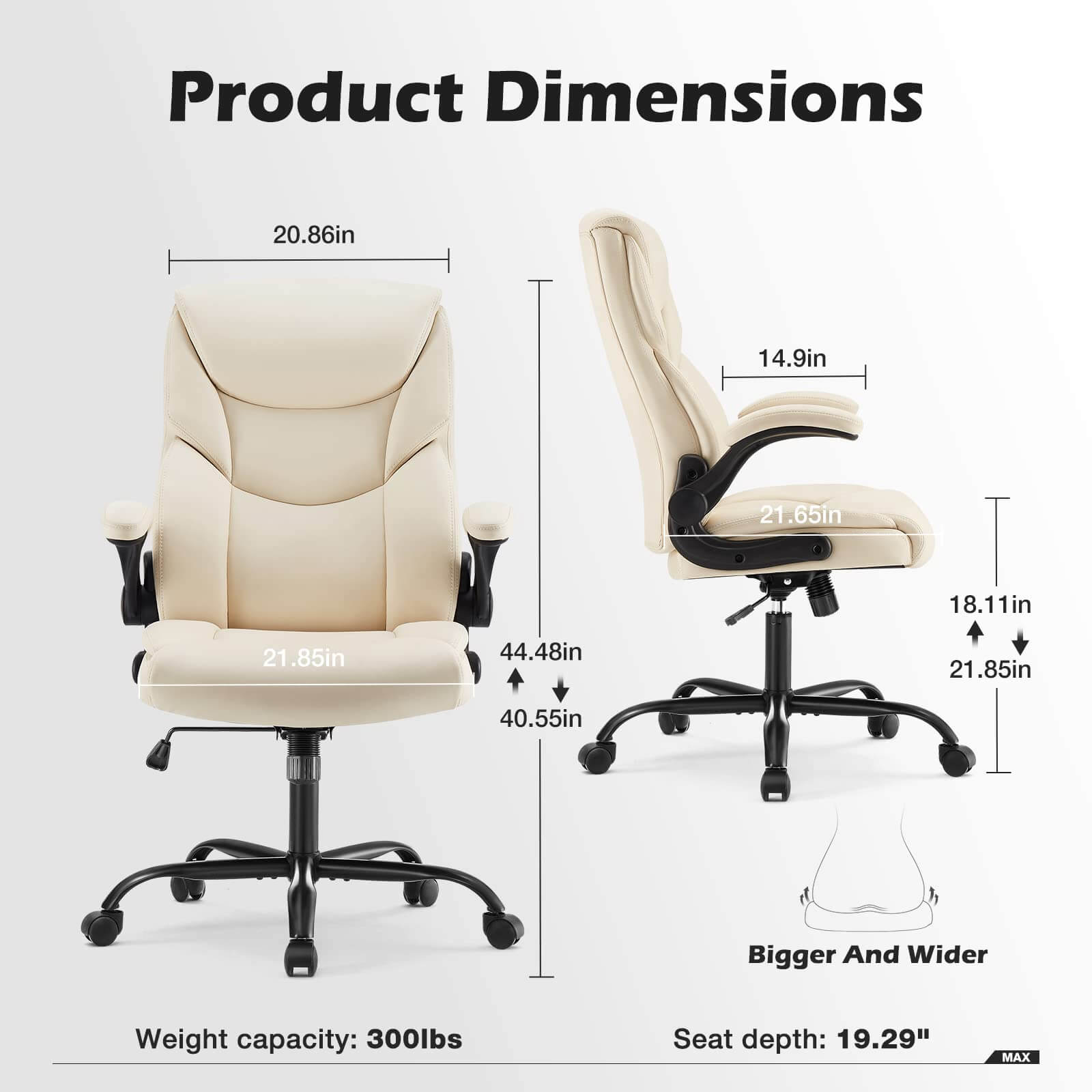 PU Leather Office Chair with Adjustable Flip-up Armrest,Lumbar Support, Strong Metal Base--Bedroom,Bedroom Chair,Home Office,Home Office Chair,Office,Office chair,Office Chair1