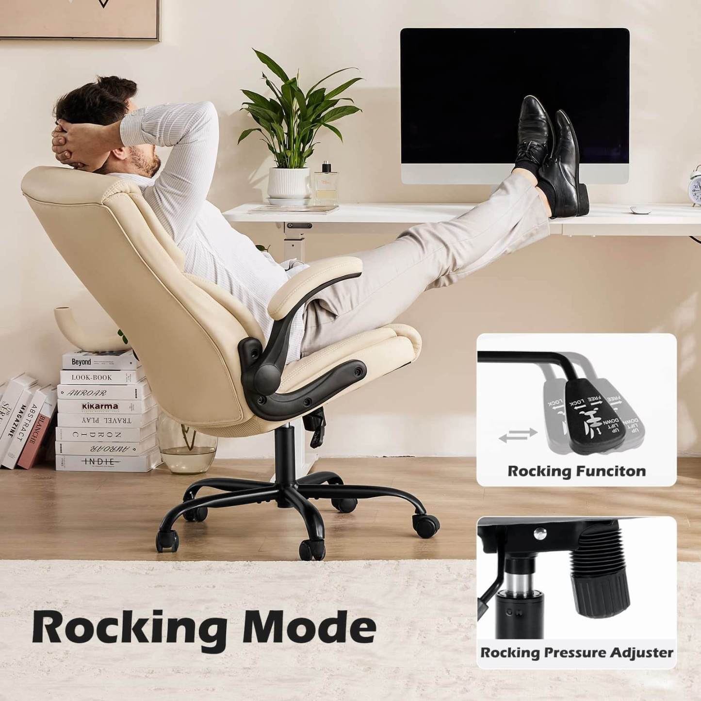 PU Leather Office Chair with Adjustable Flip-up Armrest,Lumbar Support, Strong Metal Base--Bedroom,Bedroom Chair,Home Office,Home Office Chair,Office,Office chair,Office Chair1