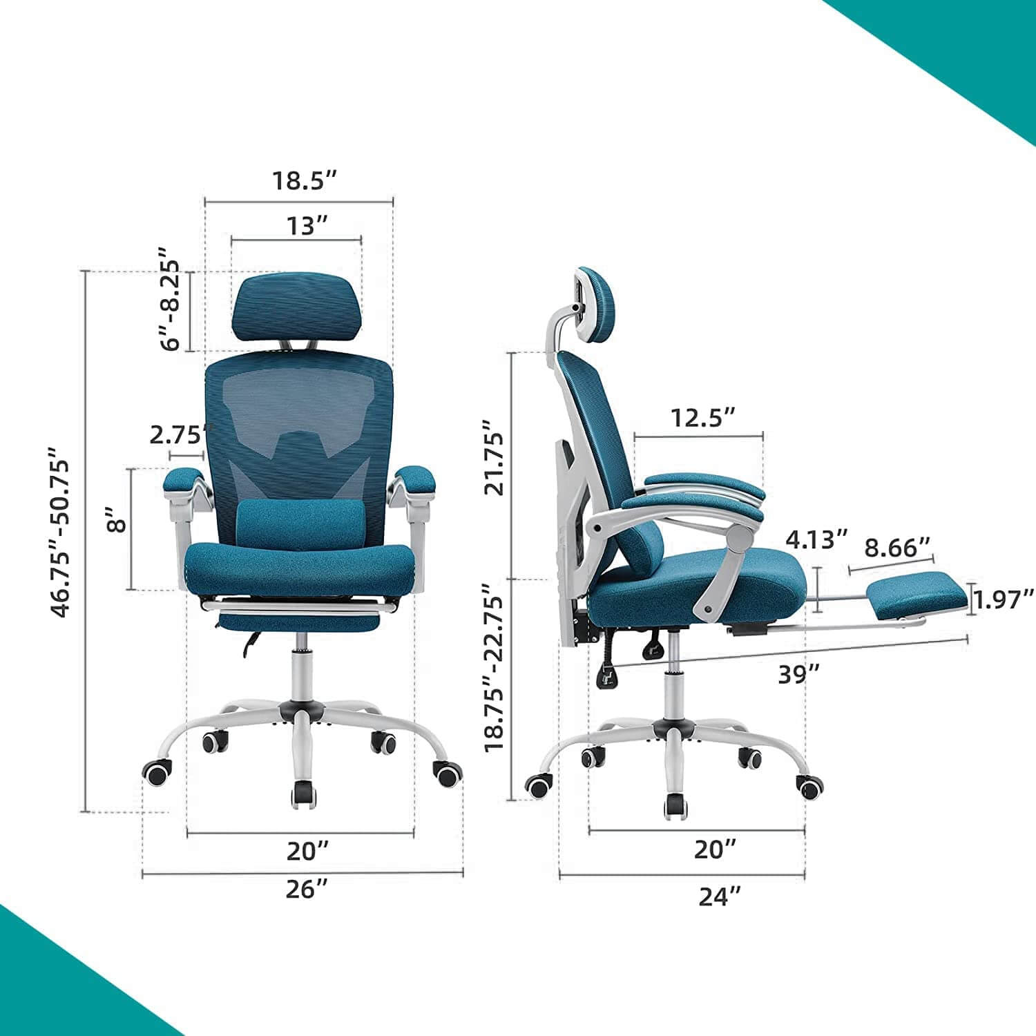 Retractable Footrest Ergonomic Swivel Office Chair with Lumbar Support Pillow and Padded Armrests--Bedroom,Bedroom Chair,Home Office,Home Office Chair,Office,Office chair,Office Chair1
