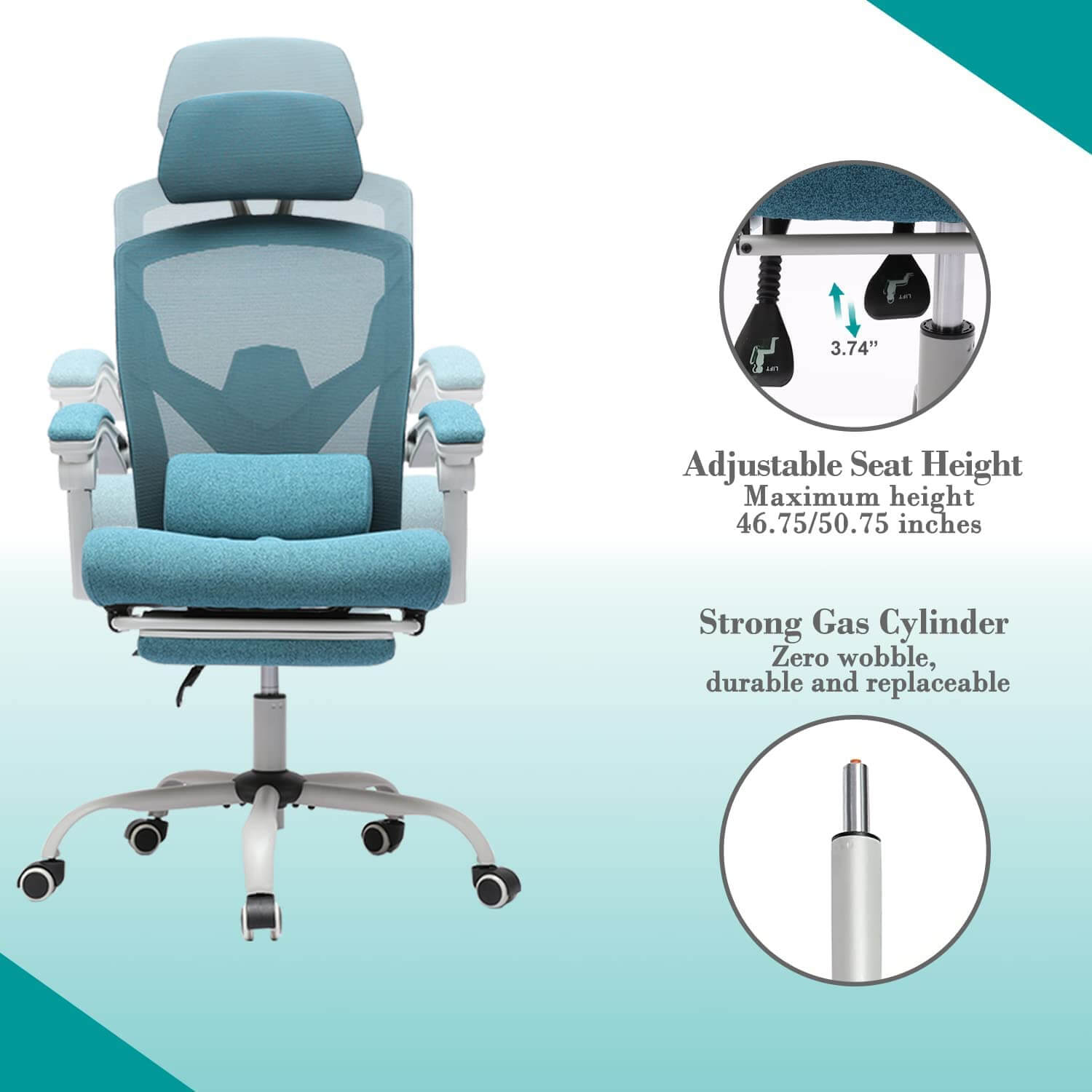 Retractable Footrest Ergonomic Swivel Office Chair with Lumbar Support Pillow and Padded Armrests--Bedroom,Bedroom Chair,Home Office,Home Office Chair,Office,Office chair,Office Chair1