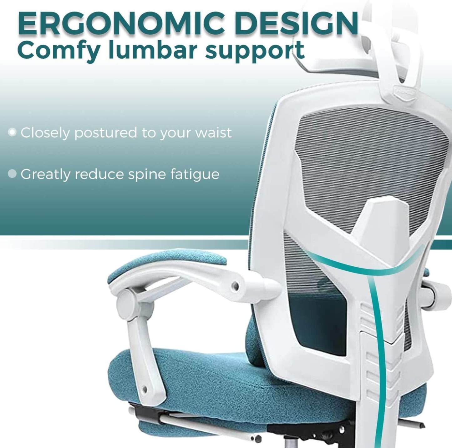 Retractable Footrest Ergonomic Swivel Office Chair with Lumbar Support Pillow and Padded Armrests--Bedroom,Bedroom Chair,Home Office,Home Office Chair,Office,Office chair,Office Chair1