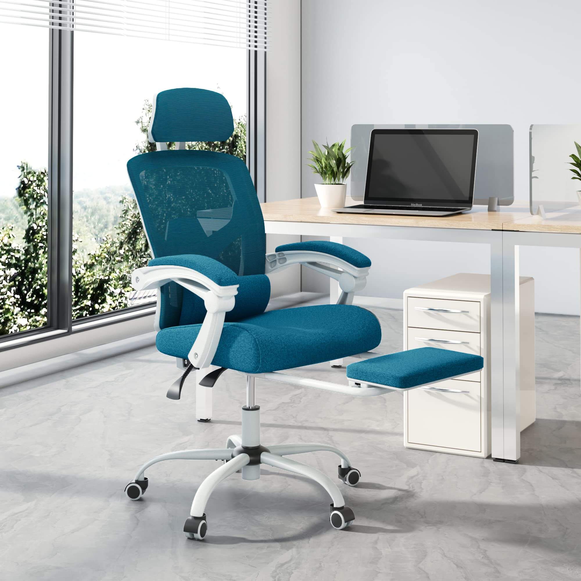 Retractable Footrest Ergonomic Swivel Office Chair with Lumbar Support Pillow and Padded Armrests--Bedroom,Bedroom Chair,Home Office,Home Office Chair,Office,Office chair,Office Chair1