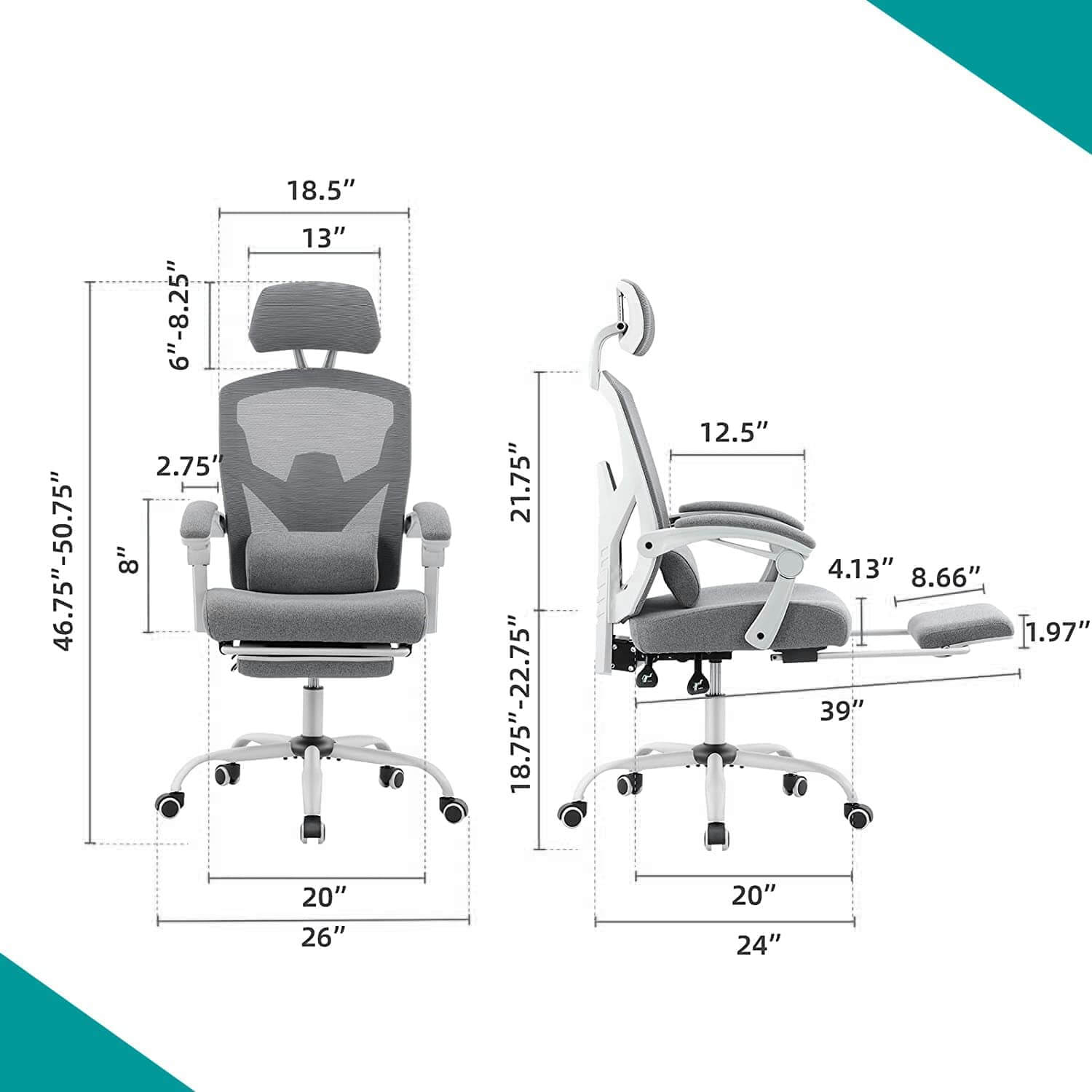 Retractable Footrest Ergonomic Swivel Office Chair with Lumbar Support Pillow and Padded Armrests--Bedroom,Bedroom Chair,Home Office,Home Office Chair,Office,Office chair,Office Chair1