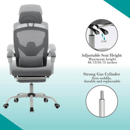 Retractable Footrest Ergonomic Swivel Office Chair with Lumbar Support Pillow and Padded Armrests--Bedroom,Bedroom Chair,Home Office,Home Office Chair,Office,Office chair,Office Chair1