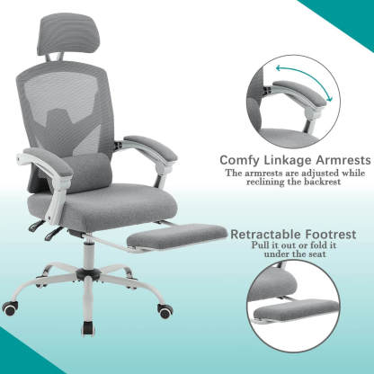 Retractable Footrest Ergonomic Swivel Office Chair with Lumbar Support Pillow and Padded Armrests--Bedroom,Bedroom Chair,Home Office,Home Office Chair,Office,Office chair,Office Chair1