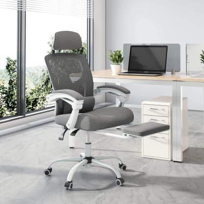 Retractable Footrest Ergonomic Swivel Office Chair with Lumbar Support Pillow and Padded Armrests--Bedroom,Bedroom Chair,Home Office,Home Office Chair,Office,Office chair,Office Chair1