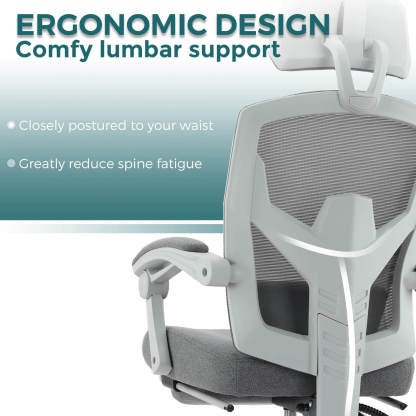 Retractable Footrest Ergonomic Swivel Office Chair with Lumbar Support Pillow and Padded Armrests--Bedroom,Bedroom Chair,Home Office,Home Office Chair,Office,Office chair,Office Chair1