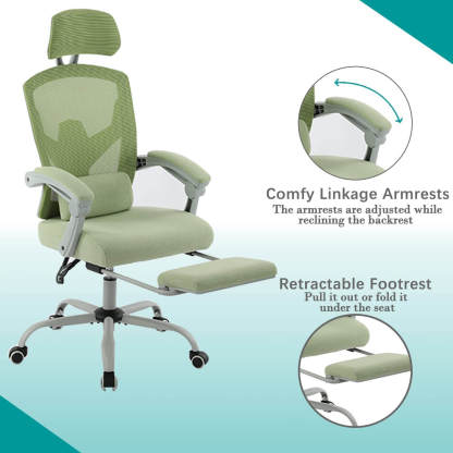 Retractable Footrest Ergonomic Swivel Office Chair with Lumbar Support Pillow and Padded Armrests--Bedroom,Bedroom Chair,Home Office,Home Office Chair,Office,Office chair,Office Chair1