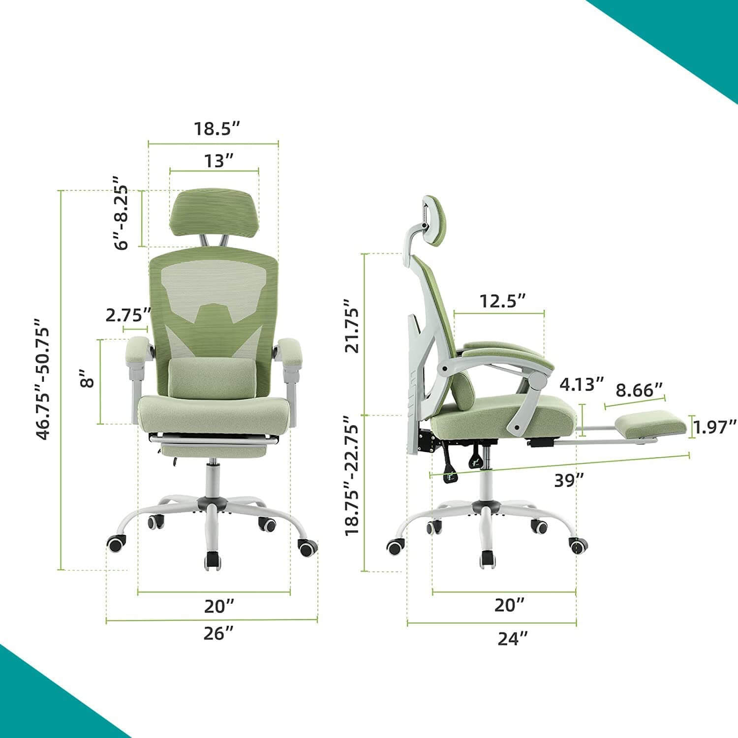 Retractable Footrest Ergonomic Swivel Office Chair with Lumbar Support Pillow and Padded Armrests--Bedroom,Bedroom Chair,Home Office,Home Office Chair,Office,Office chair,Office Chair1