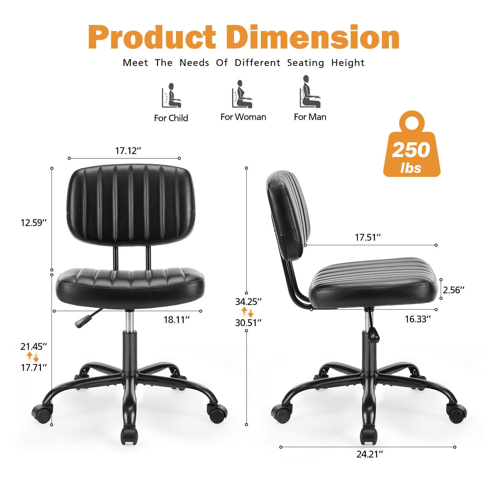 Adjustable Height 360° Rolling Swivel Computer Task Chair without Arm--Home Office,Home Office Chair,Living Room,Living Room Chair,Office,Office chair,Office Chair1