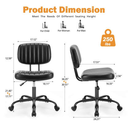Adjustable Height 360° Rolling Swivel Computer Task Chair without Arm--Home Office,Home Office Chair,Living Room,Living Room Chair,Office,Office chair,Office Chair1