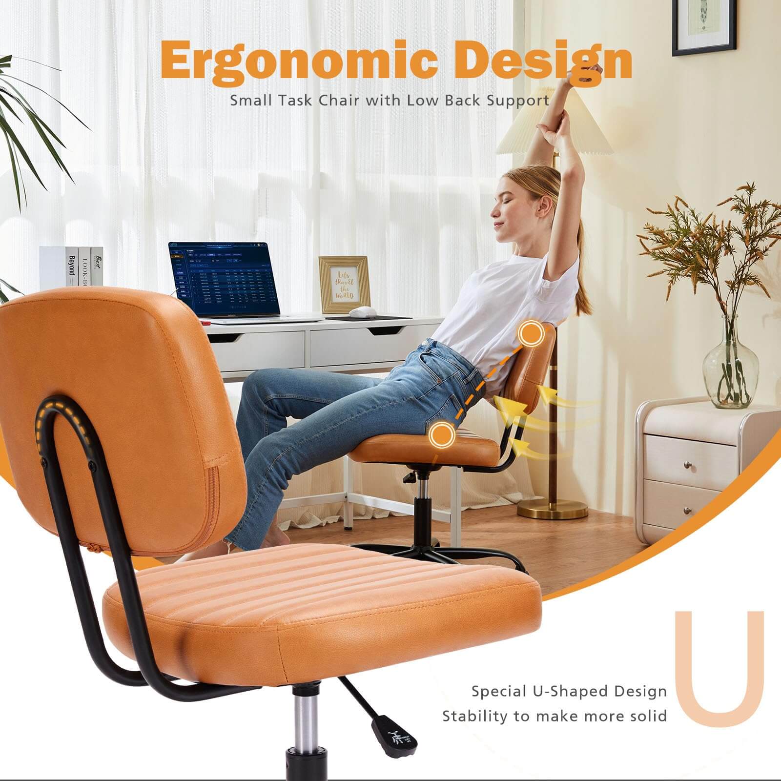 Adjustable Height 360° Rolling Swivel Computer Task Chair without Arm--Home Office,Home Office Chair,Living Room,Living Room Chair,Office,Office chair,Office Chair1