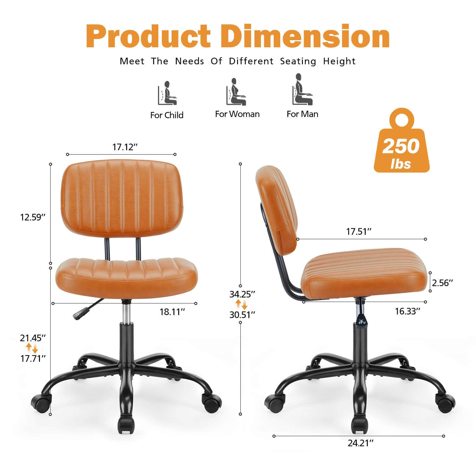 Adjustable Height 360° Rolling Swivel Computer Task Chair without Arm--Home Office,Home Office Chair,Living Room,Living Room Chair,Office,Office chair,Office Chair1