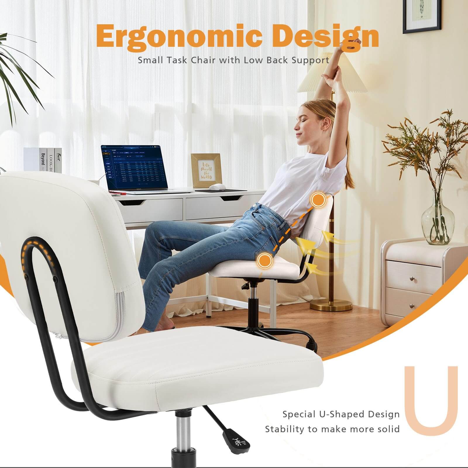 Adjustable Height 360° Rolling Swivel Computer Task Chair without Arm--Home Office,Home Office Chair,Living Room,Living Room Chair,Office,Office chair,Office Chair1