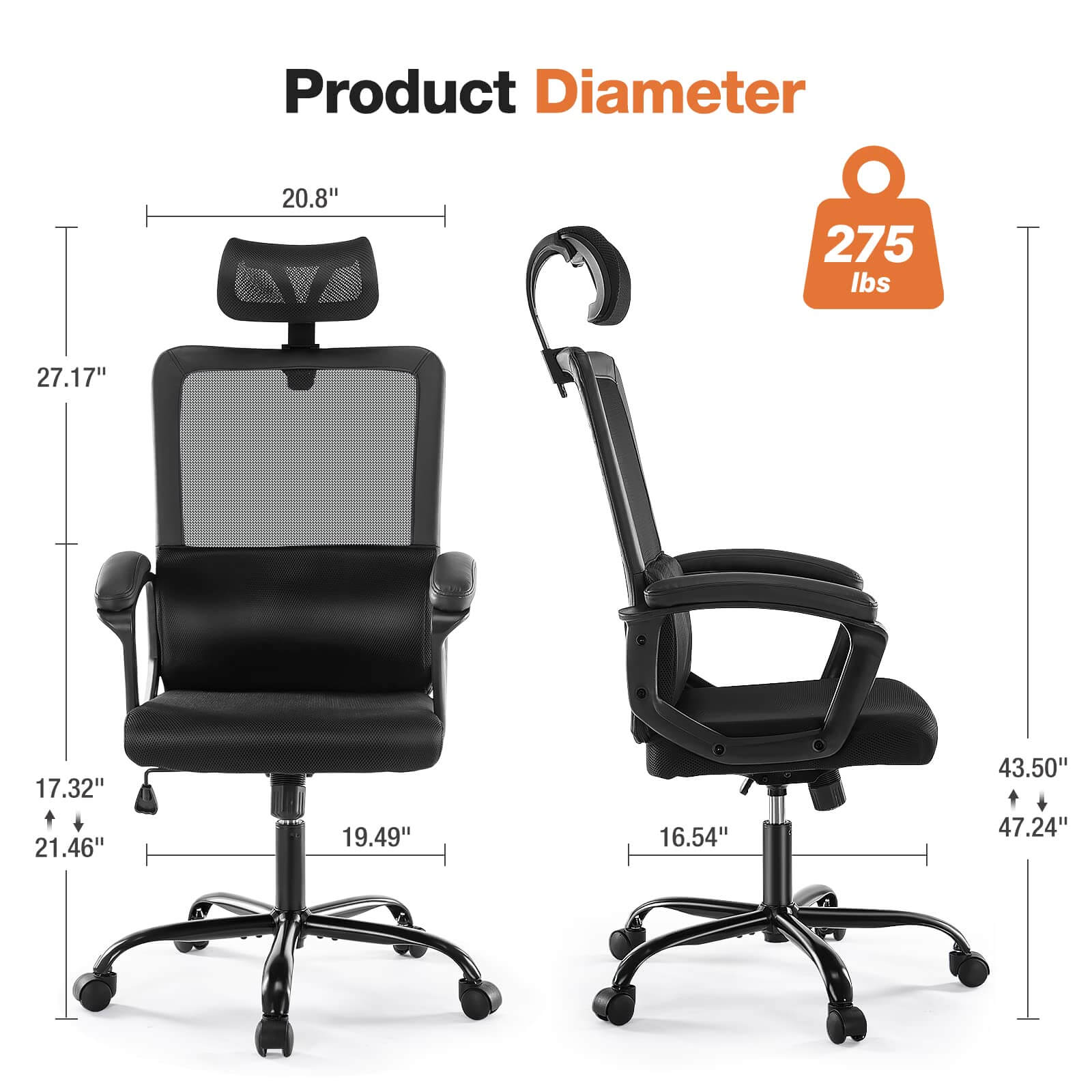 High Back Ergonomic Swivel Office Chair with Adjustable Headrest and Lumbar Support--Bedroom,Bedroom Chair,Home Office,Home Office Chair,Office,Office chair,Office Chair1